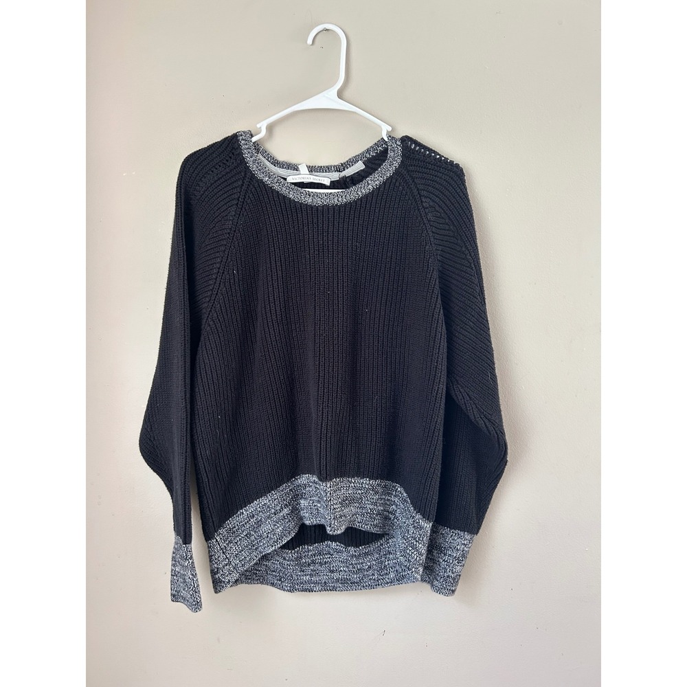 Vintage Victoria's Secret Black Knit‎ Sweater Grey Trim High Low Hem Lounge